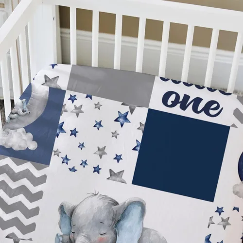 Miniatura 5 de HawSkgFub Sábana bajera ajustable de elefante dormido azul marino para cuna para bebé, niño, Dream Big Little One You are So Loved de retazos