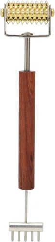 Agatige Rodillo de masaje facial, rodillo de piel de doble cabeza, herramienta para el cuidado de la piel facial con mango de madera de cobre,