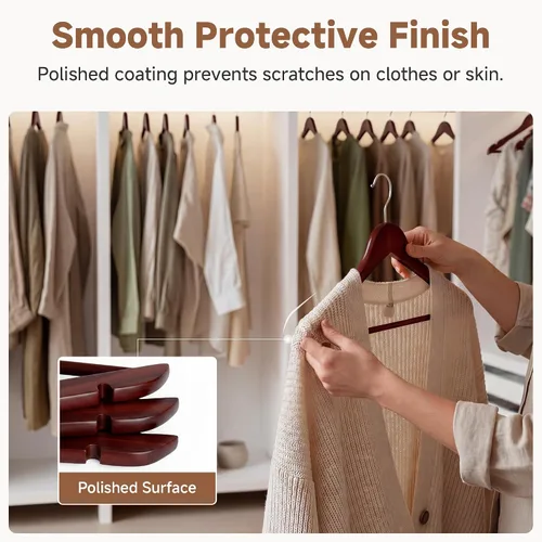 Miniatura 5 de StorageWorks - Paquete de 20 perchas de madera para abrigos, camisas, chaquetas, pantalones y trajes, color cereza oscuro