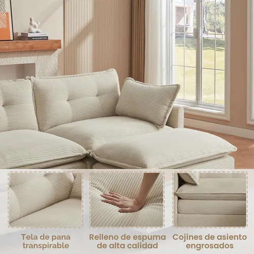 Miniatura 6 de Amsleekey Sofá Seccional Modular, 111.5" en Forma de U de Pana Cómodo Sofás Seccionales para Sala de Estar, Sofás Nube de 3 Plazas con 2 Otomanas