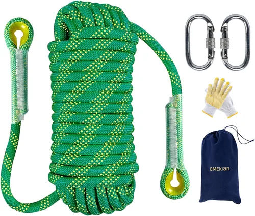 Miniatura 11 de Cuerda de escalada para interiores y exteriores, 10/12/0.551 in (32FT/49FT/65FT/98FT), cuerda de escalada en roca estática para cuerda de escape