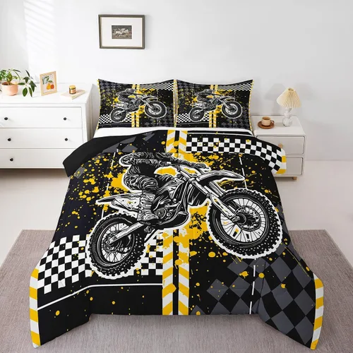Miniatura 9 de Feelyou Kids Green Dirt Bike Duvet Insert Twin Size, Extreme Sports Comforter Set Boys Girls Motorbike Bedding Set Teens Bedroom Decor Microfiber
