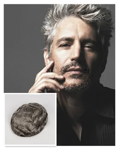 Miniatura 6 de Amiable toupee para hombres 0.001 in ultra suave piel fina para hombre, pieza de cabello humano real para hombres, sistema de reemplazo de cabello