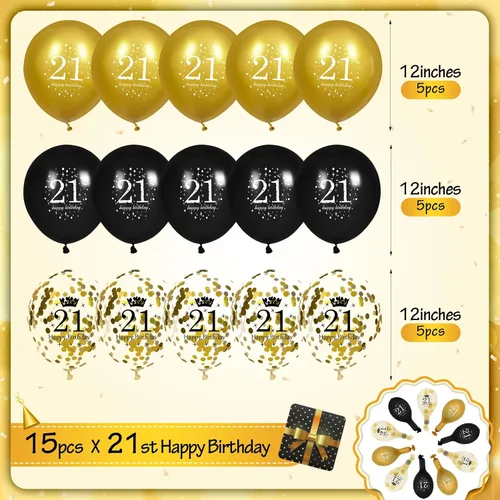 Miniatura 5 de Globos de cumpleaños número 21 para hombres, 15 globos de feliz cumpleaños número 21 para hombres y mujeres de 21 años de edad, suministros