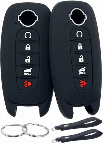 REPROTECTING Funda de goma de silicona para llavero compatible con Nissan Pathfinder Rogue Kicks (5 botones, negro/negro)