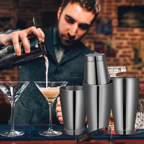 Miniatura 7 de Lallisa Juego de 10 cocteleras profesionales Boston de acero inoxidable, mezclador de bebidas, herramientas básicas, batidor de metal
