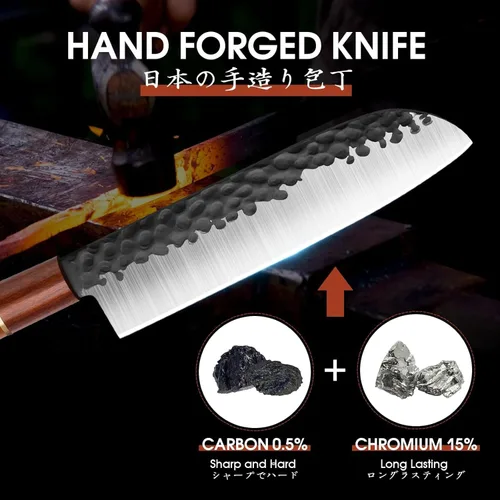 Miniatura 2 de Huusk Cuchillo japonés, cuchillo de cocina Santoku de 7 pulgadas, cuchillos de chef japoneses profesionales forjados a mano, cuchillos afilados