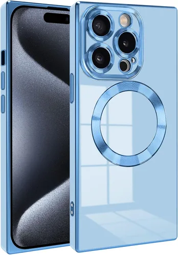 Miniatura 14 de Funda magnética para iPhone 15 compatible con Magsafe, TPU suave plateado a prueba de rayones con lente totalmente cubierta compatible con carga