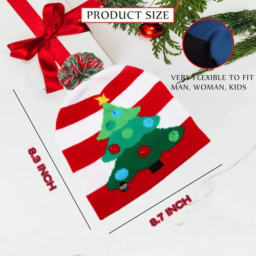 Miniatura 2 de YOEYEZO Gorro de Navidad LED de invierno de punto de ganchillo Beanie Santa Hat para mujeres y hombres