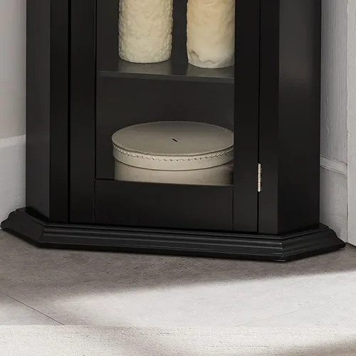 Miniatura 3 de Kings Brand Furniture - Armario de almacenamiento esquinero con puerta de cristal, vitrina de esquina con 4 estantes, gabinete de madera para sala