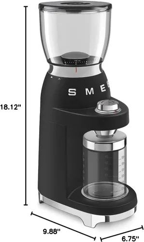 Miniatura 7 de SMEG CGF11 Molinillo de Café Estilo Retro – Molino de Fresas con 30 Ajustes de Molienda, Fresas Cónicas de Acero Inoxidable, Tolva Extraíble – Negro