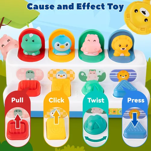 Miniatura 3 de Montessori - Juguete de causa y efecto de 6 a 12 meses, juguete de bebé con botón que hace saltar animales, juguetes sensoriales interactivos