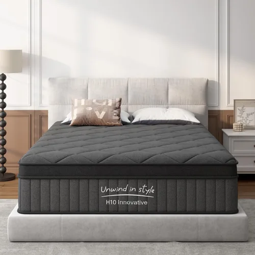 Colchón tamaño Queen de 8 pulgadas, colchón con espuma viscoelástica de gel y resortes en bolsillos, Euro Top de firmeza media, color negro