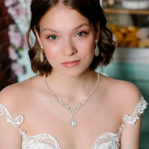 Miniatura 3 de COCIDE Silver Jewelry Set for Women Crystal Tiara and Necklace Kit for Girls Rhinestone Crown Earrings Neck Accessories for Bride Wedding Birthday