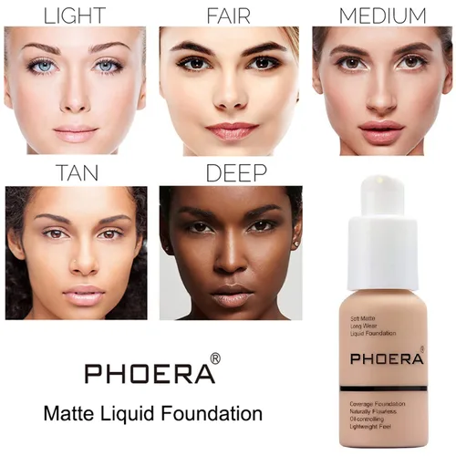 Miniatura 3 de PHOERA - Base de maquillaje mate de cobertura completa, brochas de maquillaje Kabuki (101 porcelana + 102 desnudos)