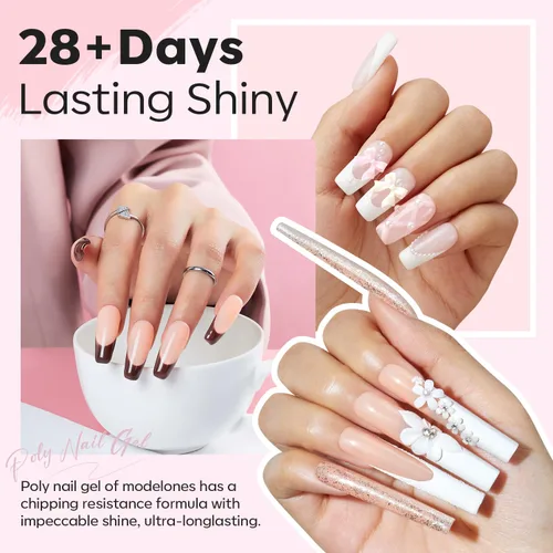 Miniatura 2 de Modelones – Kit de uñas de polygel, geles de construcción de uñas de 6 colores, kit de polygel para hacer extensiones de uñas rosa claro, blanco