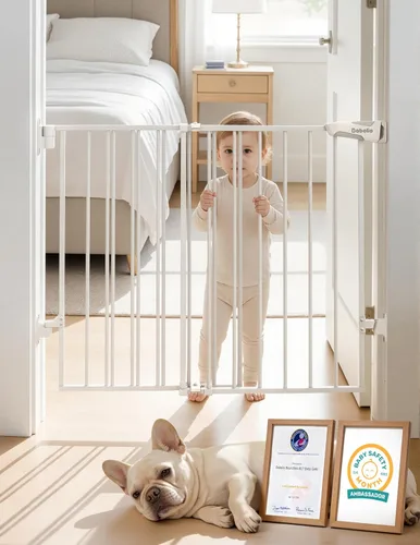 Babelio Puerta de seguridad para bebés para escaleras, cocina y puertas, sin barra inferior, fácil instalación, operación con una sola mano, cierre