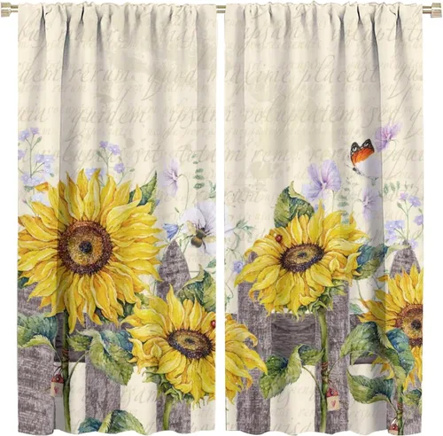 Miniatura 21 de Cortinas opacas con diseño de girasoles para ventana, puesta de sol sobre girasol, para dormitorio, sala de estar, cocina, decoración del hogar, 42