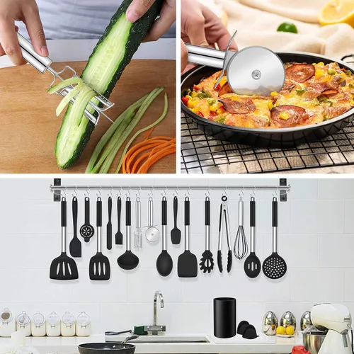 Miniatura 5 de LIANYU Juego de 43 utensilios de cocina de silicona, espátula con soporte, resistentes al calor, utensilios de cocina antiadherentes, mango de acero