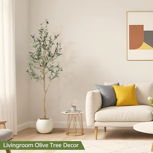 Miniatura 2 de Realead Árbol de olivo artificial de 6 pies, plantas de olivo sintético alto, árbol de seda de olivo falso en maceta con ramas y frutas, árboles