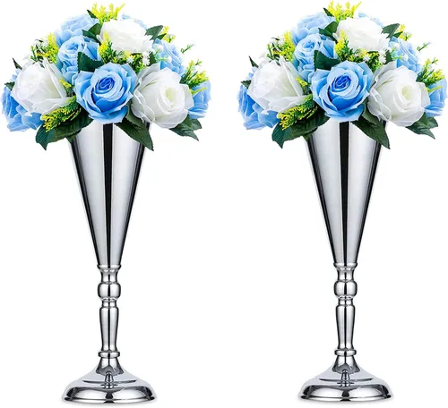 Miniatura 13 de Sziqiqi Juego de 2 centros de mesa altos metálicos para mesas de recepción de boda Florero dorado con soporte Decoración de base para fiestas