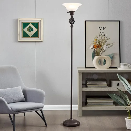 Miniatura 4 de Torchiere - Lámpara de pie para sala de estar, luz LED de lectura de pie para dormitorio con pantalla de vidrio para sala de estar, esquina