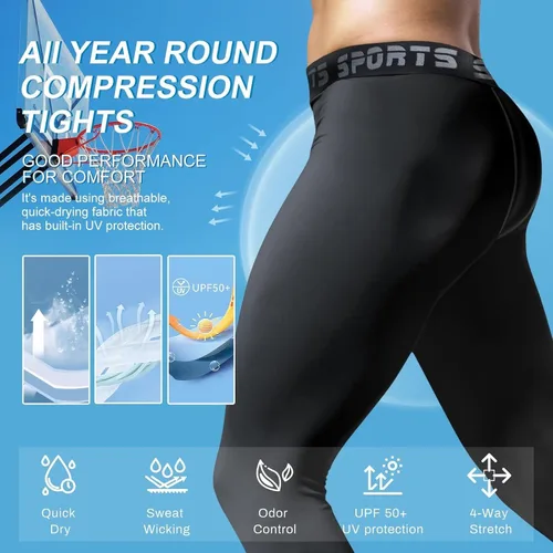 Miniatura 3 de Tesuwel Paquete de 1 o 2 pantalones de compresión para hombre, para baloncesto, atletismo, entrenamiento, correr, leggings deportivos para gimnasio