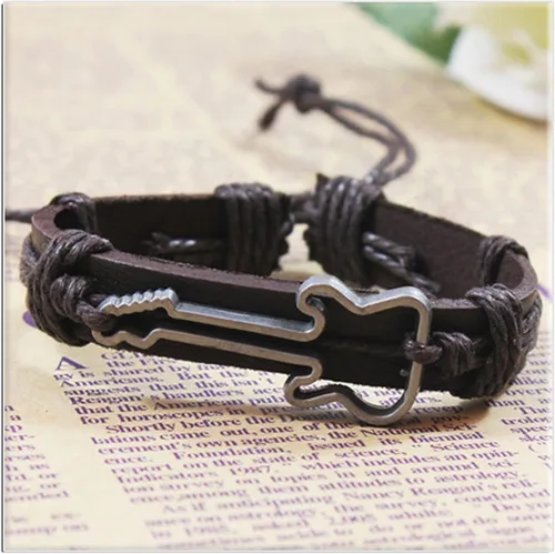 Miniatura 4 de Xusamss Punk aleación guitarra patrón cuero cordón cuerda pulsera
