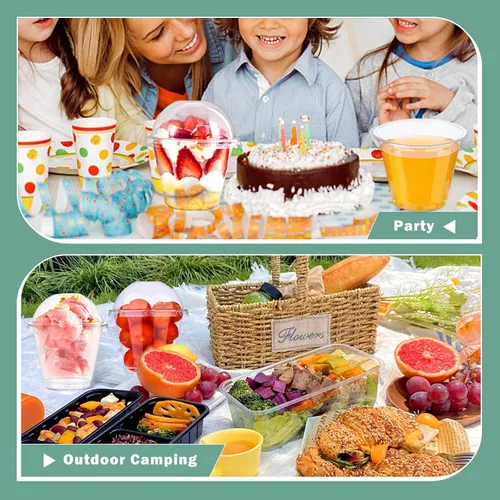 Miniatura 7 de 50 vasos de plástico transparente de 9 onzas con tapas de cúpula, tazas de postre, tazas de frutas con tapas, tazas transparentes de fiesta