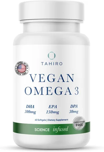 TAHIRO Cápsulas blandas veganas de omega-3 - Suplemento a base de plantas con DPA, DHA y EPA - Nutrientes para hombres, mujeres y mujeres