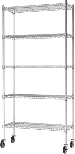 Miniatura 11 de Auslar Estantes de almacenamiento de 4 estantes con ruedas resistentes de 4 niveles para carrito rodante, estantes de utilidad de alambre ajustable