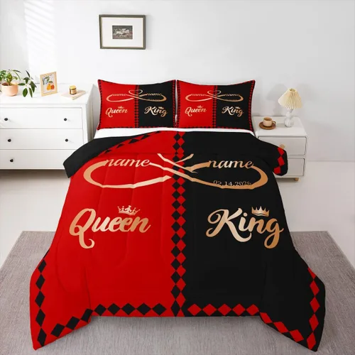 Miniatura 36 de Juego de edredón de San Valentín para parejas, juegos de ropa de cama rojo y blanco para niños, niñas, adolescentes, con texto en inglés "I Love