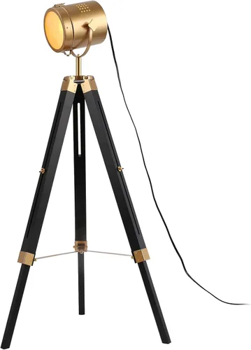 Mordern - Lámpara de pie de trípode industrial para sala de estar, dormitorio, oficina, lámpara de pie de latón dorado vintage con trípode de