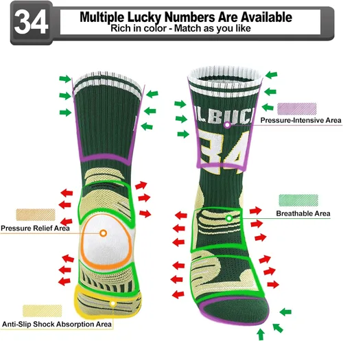 Miniatura 26 de 2 pares de calcetines de baloncesto para hombres y niños, equipo de baloncesto con número de la suerte, calcetines de estrella para niños y adultos