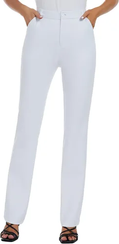 Pantalones de trabajo elásticos de pierna recta para mujer, pantalones de vestir informales con bolsillos para negocios y oficina