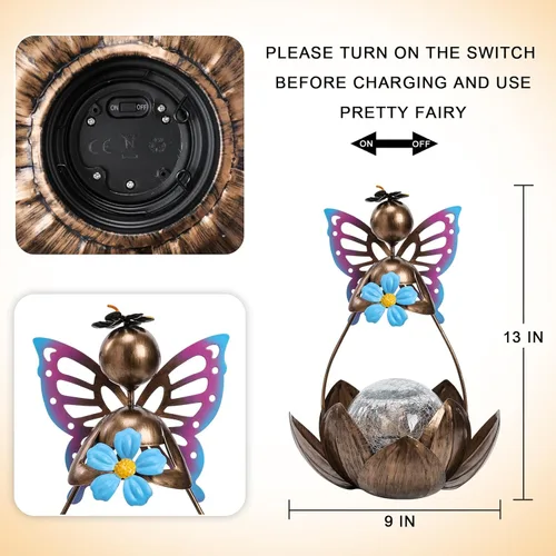 Miniatura 6 de Afirst Luces Solares para Exteriores, Lámpara Solar de Loto de Hadas para Decoración de Jardín, Bola Decorativa de Cristal Agrietado de Metal, Luz