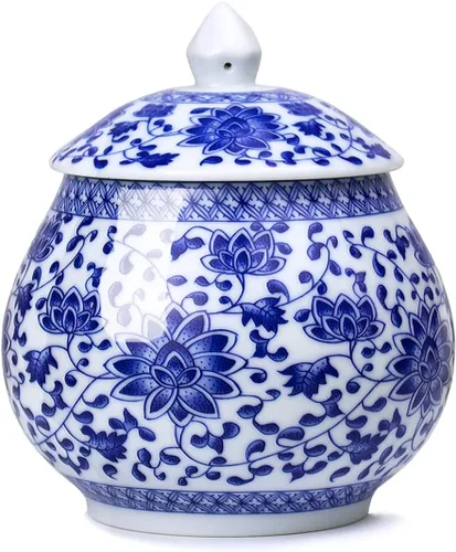 Miniatura 7 de Dahlia Bote de té de porcelana azul y blanco para té suelto, hermético Jingdezhen Tea Caddy, peonía 250 ML