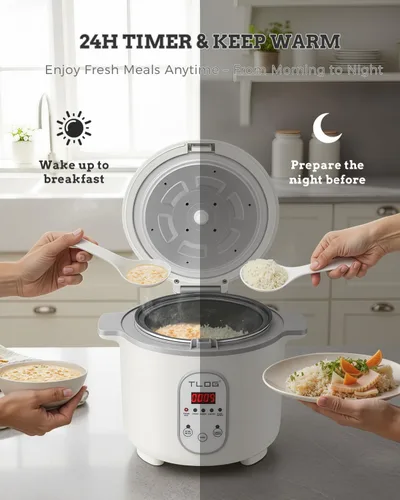 Miniatura 5 de TLOG Arrocera baja en carbohidratos 2L (8 tazas cocidas), arrocera saludable baja en azúcar con cesta de vapor de acero inoxidable 304, 5 preajustes