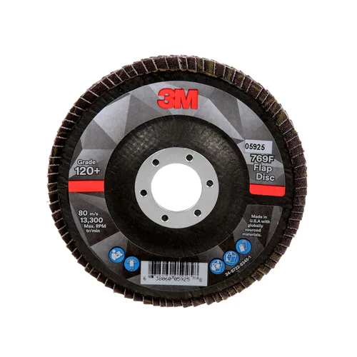 Miniatura 31 de 3M Disco de Solapa 769F, Tipo 27, 80+, 4-1/2 in x 7/8 in, Abrasivo de Alto Rendimiento, Disco de Rectificado y Acabado de Grano Cerámico
