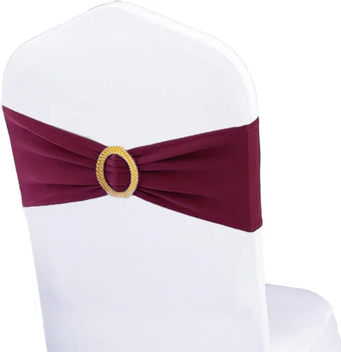 Miniatura 9 de Paquete de 50 bandas elásticas para sillas de bebé azul para boda, bandas elásticas de licra con hebilla deslizante, arcos de sillas de spandex
