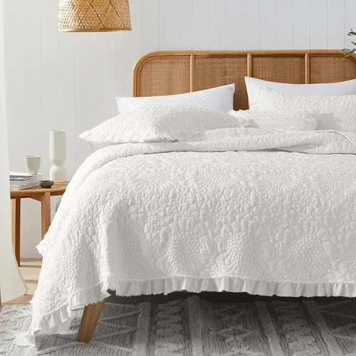 Miniatura 17 de HORIMOTE HOME Edredón beige con volantes, tamaño individual, microfibra lavada a la piedra, ligera, arrugada, rústica, desgastada, elegante, 2