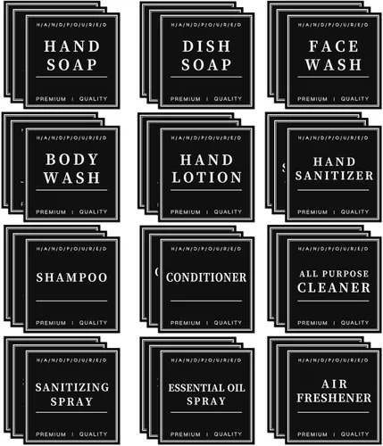 36 etiquetas impermeables para botellas, etiquetas adhesivas para dispensadores de jabón de manos, loción, champú y acondicionador, etiquetas