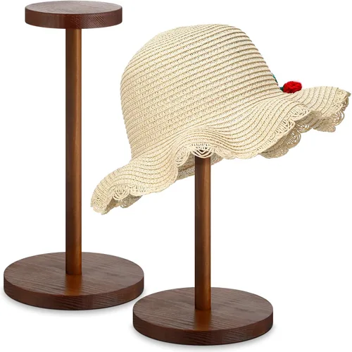 Chunful Soporte de exhibición de sombreros de madera rústica para sombreros, soporte vintage para pelucas, joyería y casco, organizador de Marrón