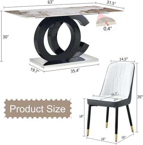 Miniatura 3 de Juego de mesa de comedor MUUOKY para 6, mesa de cocina y sillas para 6, mesa de piedra sinterizada con 6 sillas de comedor modernas adecuadas