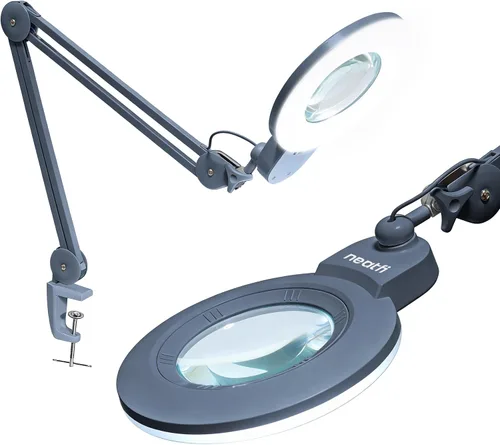 Miniatura 14 de Neatfi XL lupa LED bifocal, lente acrílica de 7 pulgadas, aumento 5D/20D, manos libres, luz regulable, 84 SMD LED, brazo ajustable