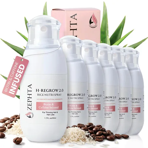 Miniatura 12 de Zephta H-Regrow - Spray para el crecimiento del cabello, con agua de arroz, biotina, aloe vera, cafeína y jengibre, producto para el crecimiento