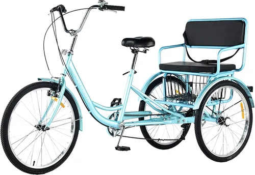 Miniatura 8 de Triciclo para adultos de 7 velocidades, bicicletas de 3 ruedas con asiento trasero, triciclo para adultos de 20/24 pulgadas, ruedas bajas con cesta