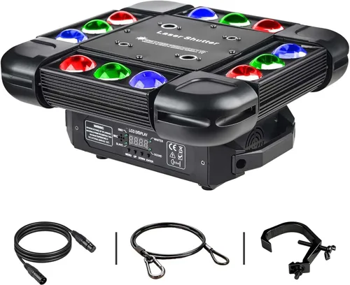Luz láser de cabeza móvil, luces láser DJ 12LEDs 150W RGBW Beam Light,Control DMX con 16CH/64CH y sonido activado para fiesta