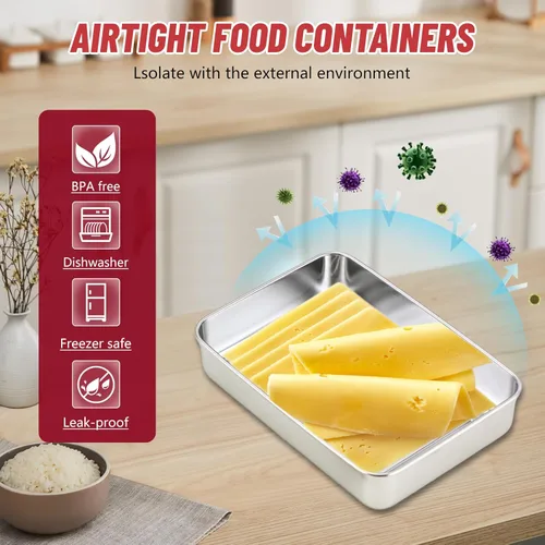 Miniatura 5 de BigKing Paquete de 2 recipientes para tocino, contenedor de queso para refrigerador, contenedor de carne para refrigerador, recipientes de acero