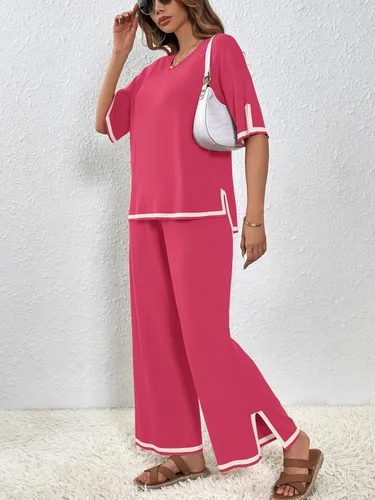 Miniatura 3 de SuperPrity Conjunto de suéter para mujer de 2 o 3 piezas, de manga cortalarga, suéter de punto, de cintura alta, pantalones de pierna ancha